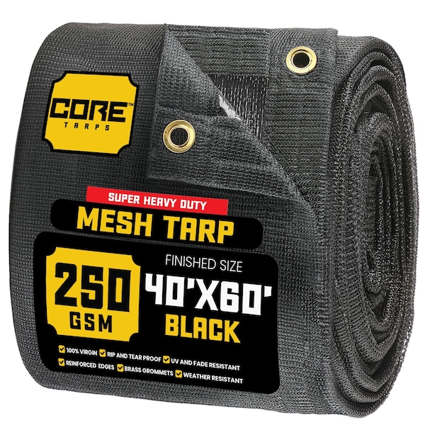 Core Tarps Mesh Tarp, 40X60 ft, Black, Polyethylene CT-801-40X60 - main
